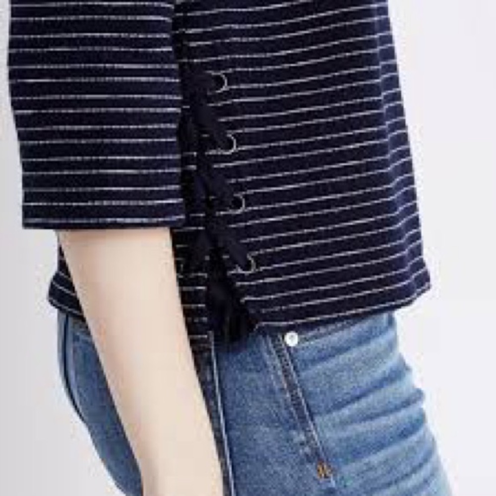 Madewell Striped Side-Lace Deep Navy and White Long sleeve Top - Picture 5 of 11